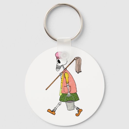 Porte-clés Cute Squelette Nettoyant Femme Mop & Pail (Recto)