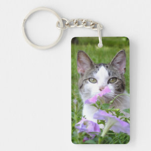 Porte-clés Cute Tabby & Kitten blanc dans le Porte - clé des