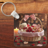Porte-clés Cute Teddy Rose Basket Romantic Valentine Heart (Recto)