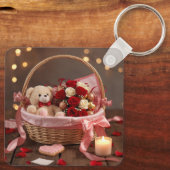 Porte-clés Cute Teddy Rose Basket Romantic Valentine Heart (Verso)