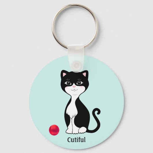 Porte-clés Cute Tuxedo Chat sur bleu clair (Recto)