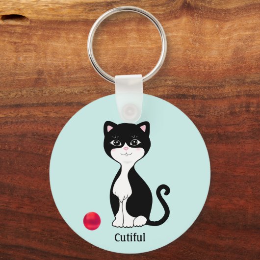 Porte-clés Cute Tuxedo Chat sur bleu clair (Verso)