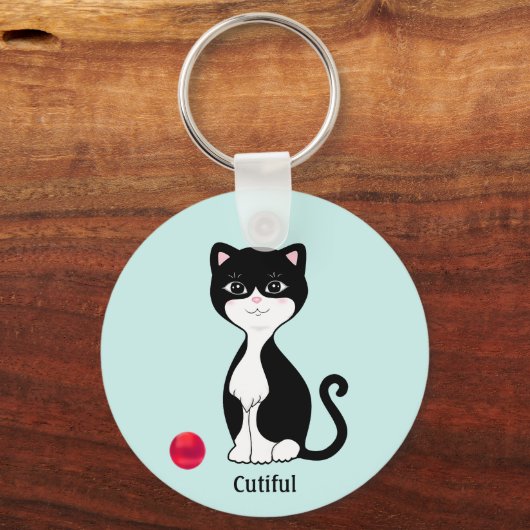 Porte-clés Cute Tuxedo Chat sur bleu clair (Recto)