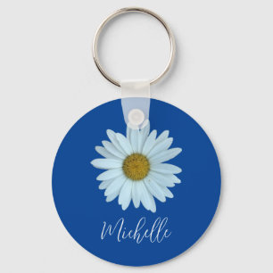 Porte-clés Cute Typography Monogram Botanical White Daisy
