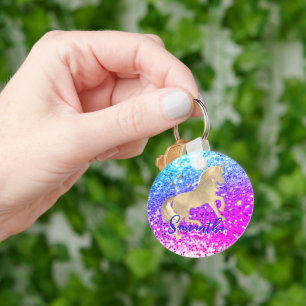 Porte-clés Cute unicorn rose Parties scintillant arc-en-ciel 