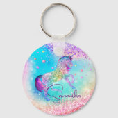 Porte-clés Cute unicorn rose Parties scintillant arc-en-ciel  (Recto)