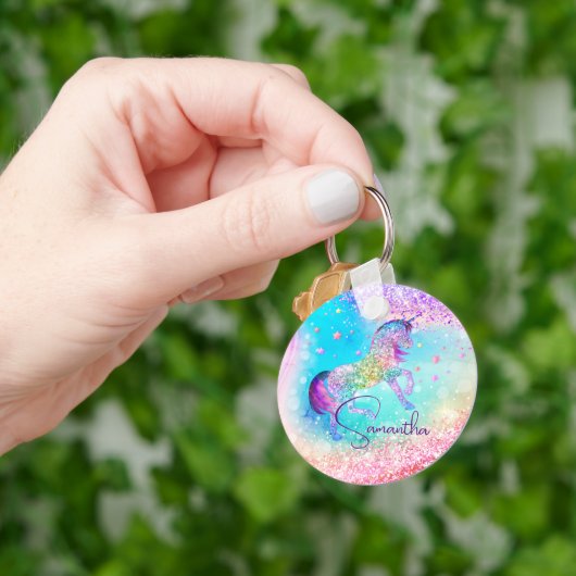 Porte-clés Cute unicorn rose Parties scintillant arc-en-ciel  (main)