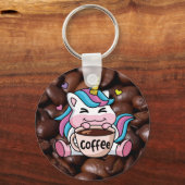 Porte-clés Cute Unicorne avec café (Recto)