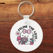 Porte-clés Cute Valentine's Cat Design - Feline the Love (Verso)