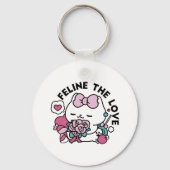Porte-clés Cute Valentine's Cat Design - Feline the Love (Verso)