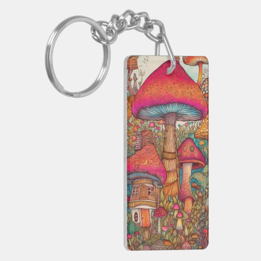 Porte-clés Cute Vibrant Mushroom Hut Illustration (Devant gauche)