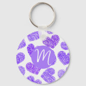 Porte-clés Cute violet Doodled Heart Saint Valentin Monogramm (Recto)