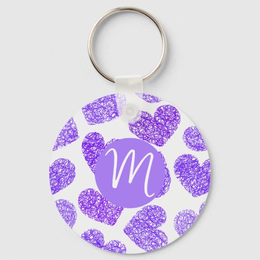 Porte-clés Cute violet Doodled Heart Saint Valentin Monogramm (Verso)