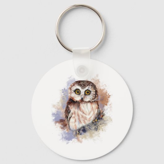Porte-clés Cute Watercolor Owl Bird Nature art (Recto)