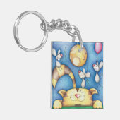 Porte-clés Cute Whimsical Cat and Mouse Moon Art (Devant gauche)