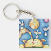 Porte-clés Cute Whimsical Cat and Mouse Moon Art (Devant)
