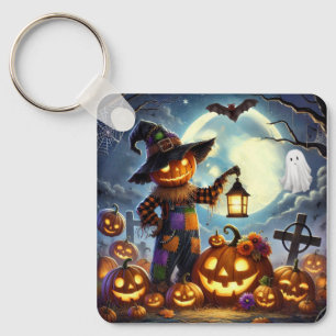 Porte-clés Cute, Whimsical Halloween épouvantail & citrouille