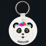 Porte-clés Cute Whimsical Panda Unicorn Pandicorn<br><div class="desc">Face de panda mignonne avec couronne de fleur de licorne.</div>