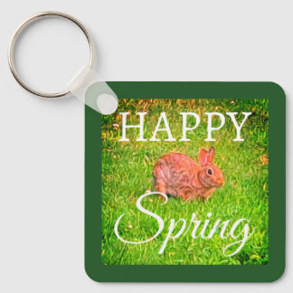 Porte-clés Cute Wild Rabbit Photo Dark Green Happy Spring