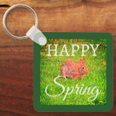 Porte-clés Cute Wild Rabbit Photo Dark Green Happy Spring (Recto)