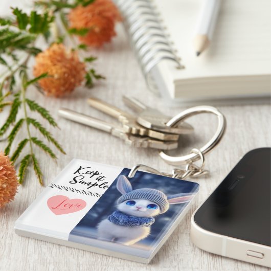 Porte-clés Cute Winter Bunny Keychain (Devant Droit)