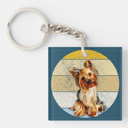 Porte-clés Cute Yorkie Terrier Chien Arrière - plan rétro (Devant)
