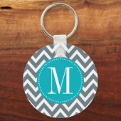 Porte-clés Cyan Blue et Grey Chevron sur mesure Monogramme (Recto)