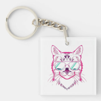 Porte-clés Cyber chat néon rétro portant des lunettes de sole