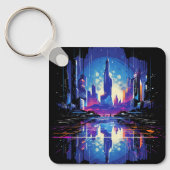 Porte-clés Cyberpunk City Skyline futuriste (Recto)