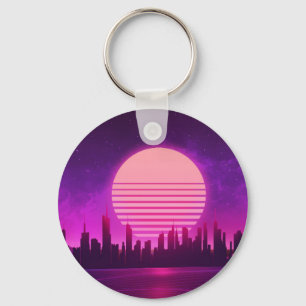 Porte-clés cyberpunk électronique synthwave scifi rose grand