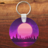Porte-clés cyberpunk électronique synthwave scifi rose grand (Recto)