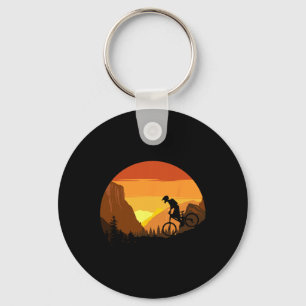Porte-clés Cycliste de sentier de coucher de soleil rétro de