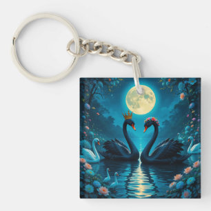 Porte-clés 🦢 Cygne Élégant au Clair de Lune Charme de Nuit �