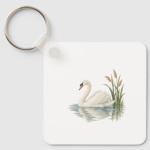 Porte-clés Cygne parmi les roseaux de l'étang