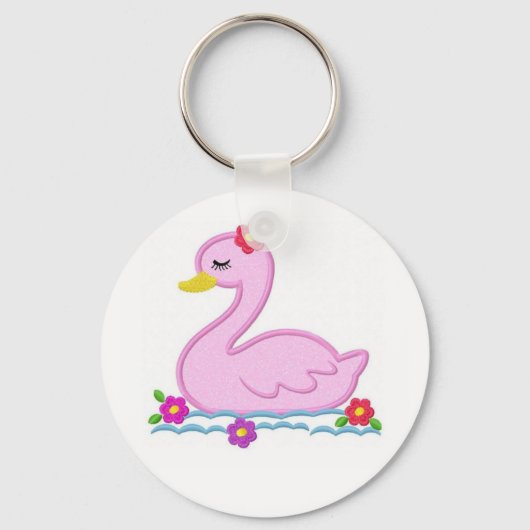 Porte-clés Cygne rose avec fleurs (Recto)