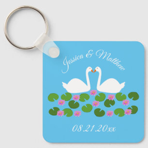 Porte-clés Cygnes blancs et nénuphars Mariage Personnalisé