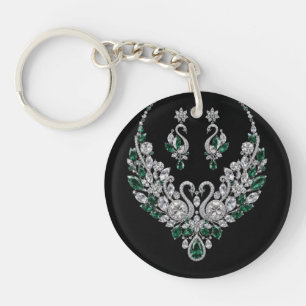 Porte-clés Cygnes de cristal d'émeraude Bijoux de luxe