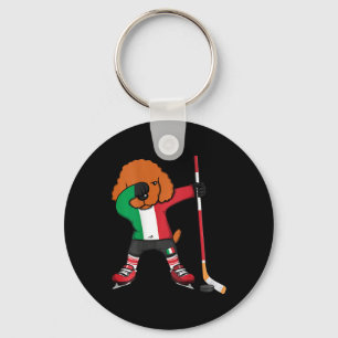 Porte-clés Dabbing Caniche Chien Italie Fans de Hockey sur Gl
