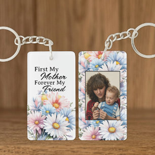 Porte-clés D'abord ma mère 1 photo fleurs blanches