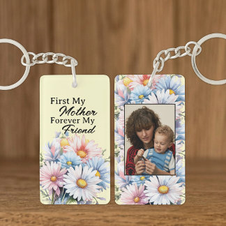 Porte-clés D'abord ma mère 1 photo fleurs jaunes