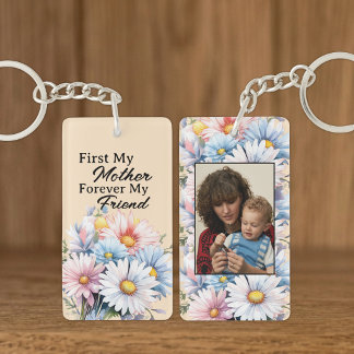 Porte-clés D'abord ma mère 1 photo fleurs pêche