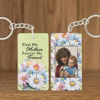 Porte-clés D'abord ma mère 1 photo fleurs vertes