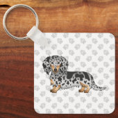 Porte-clés Dachshund à poil long bringé noir et feu (Recto)