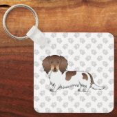 Porte-clés Dachshund à poils longs chocolat et tan piebalde & (Recto)
