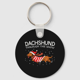 Porte-clés Dachshund à travers la neige drôle chien Noël