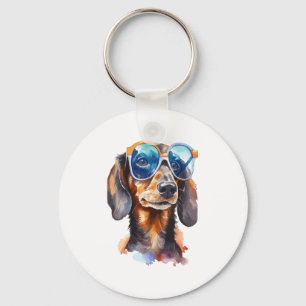 Porte-clés Dachshund avec lunettes de soleil