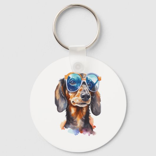 Porte-clés Dachshund avec lunettes de soleil (Recto)
