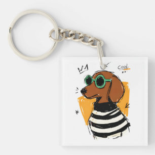 Porte-clés Dachshund Chien Cool avec Lunettes de Soleil
