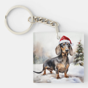 Porte-clés Dachshund Chien dans la neige Noël