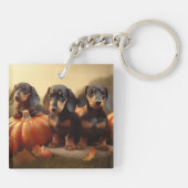 Porte-clés Dachshund Chiot Automne Citrouille de plaisir (Dos)